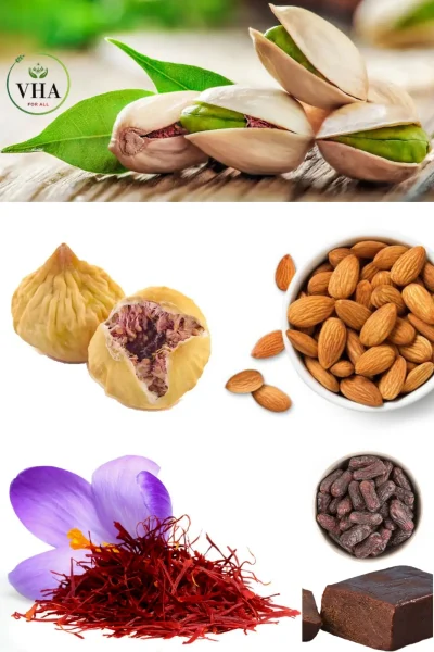Premium dried fruits and nuts including pistachios, dates, saffron, and almonds exported by VHA Foods