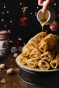 Golden Date Liquid Sugar poured on sweet rolled dessert